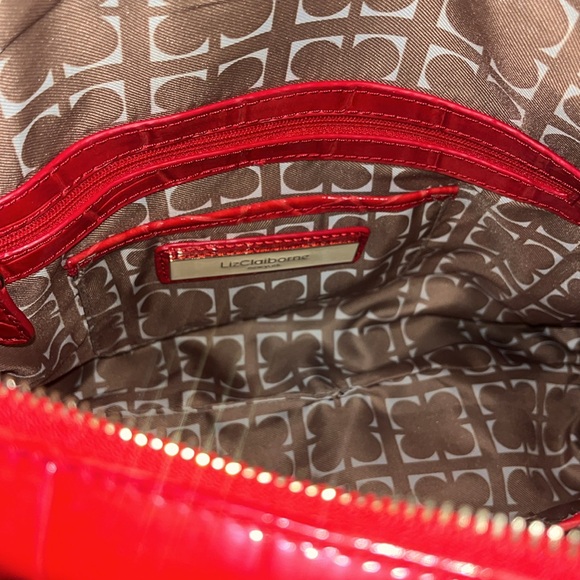 Liz Claiborne Red Handbag Purse Faux Alligator Sliding Straps - Picture 4 of 6
